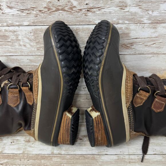 Sorel Slimpack Pac Short NL1901-239 Brown Leather Duck Snow Boots Women's Size 8 - Picture 7 of 10